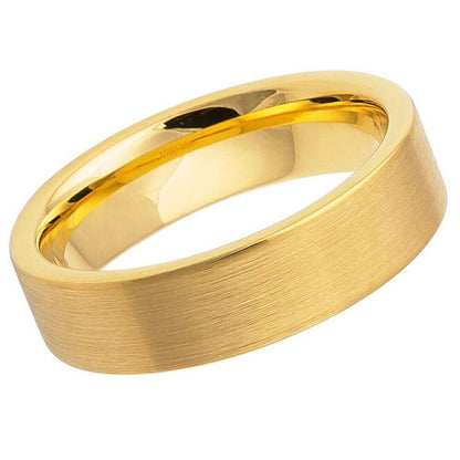 Brushed Pipe Cut Band Yellow Gold IP Plated Tungsten Ring – 6 mm - Love Tungsten