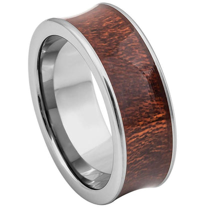 Concave Natural Rosewood Inlay Tungsten Ring - 8mm - Love Tungsten