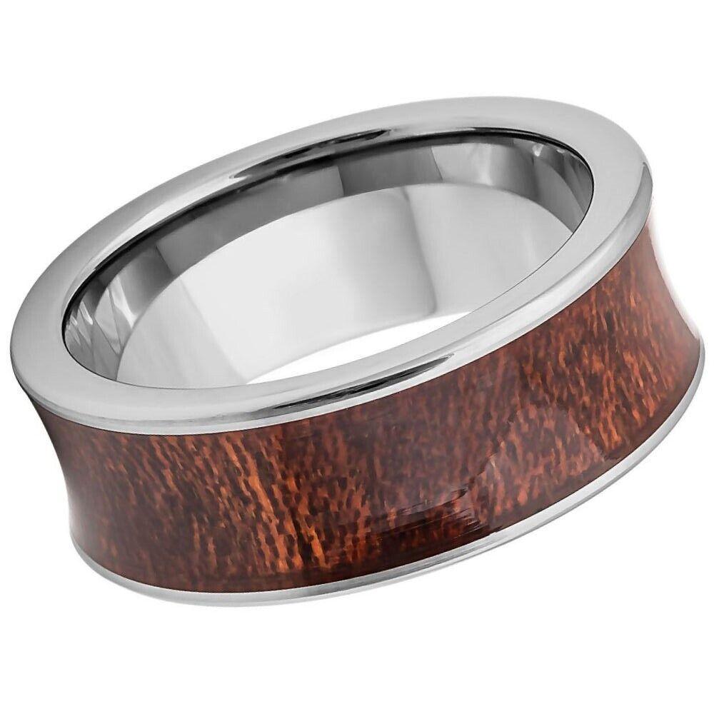Concave Natural Rosewood Inlay Tungsten Ring - 8mm - Love Tungsten