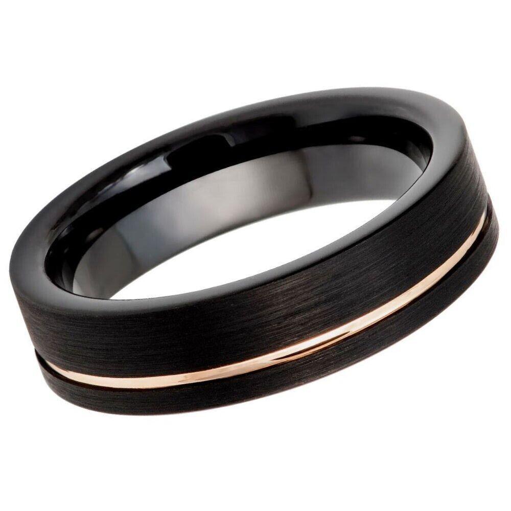Contemporary Black IP Brushed Tungsten Ring - 6mm - Love Tungsten