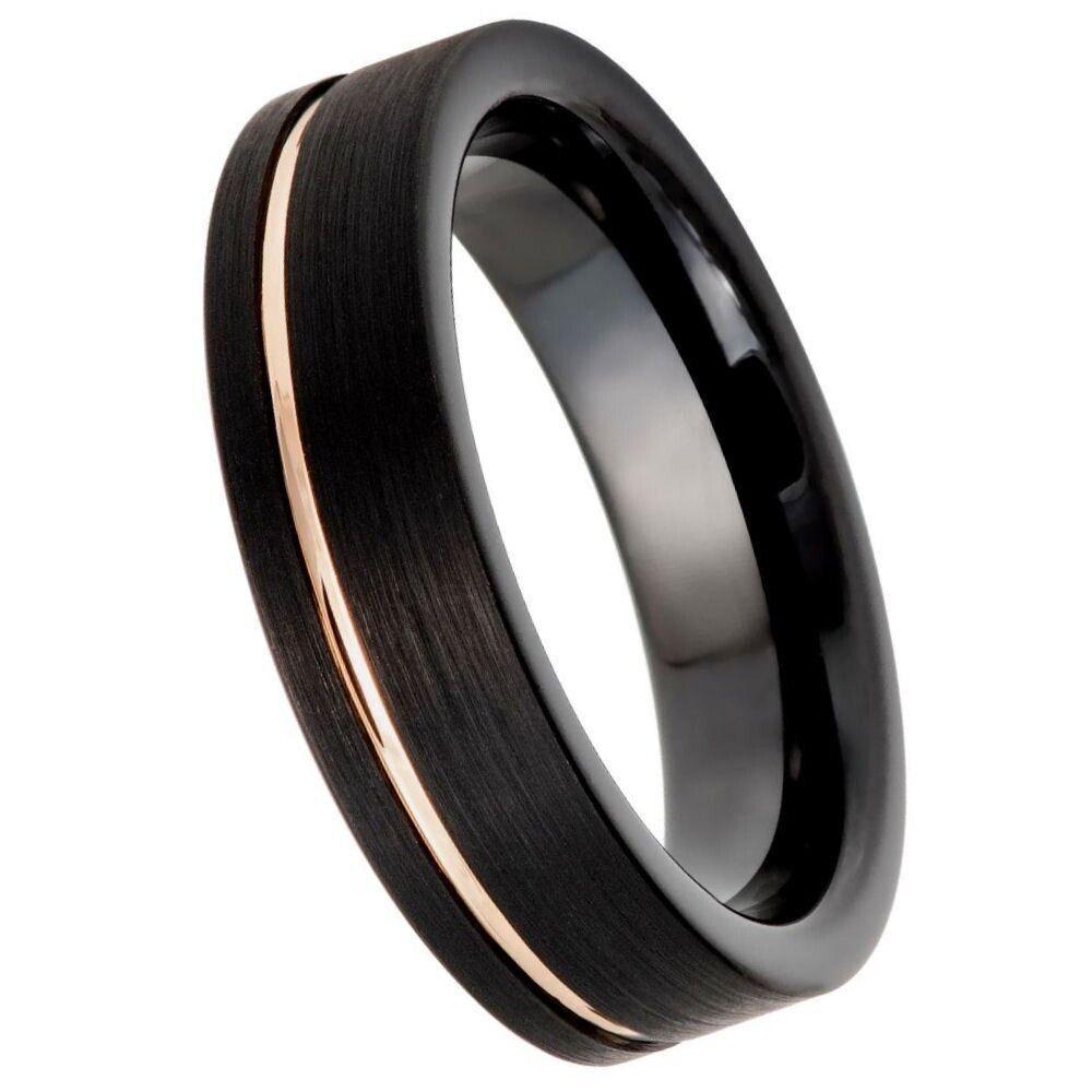 Contemporary Black IP Brushed Tungsten Ring - 6mm - Love Tungsten