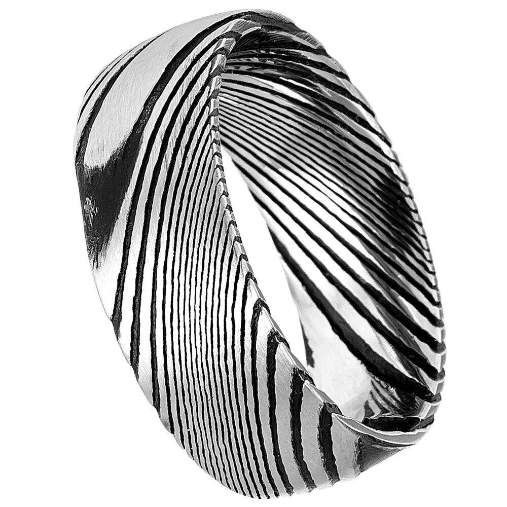 Damascus Burl Wood Grain Texture Pattern Ring – 8 mm - Love Tungsten