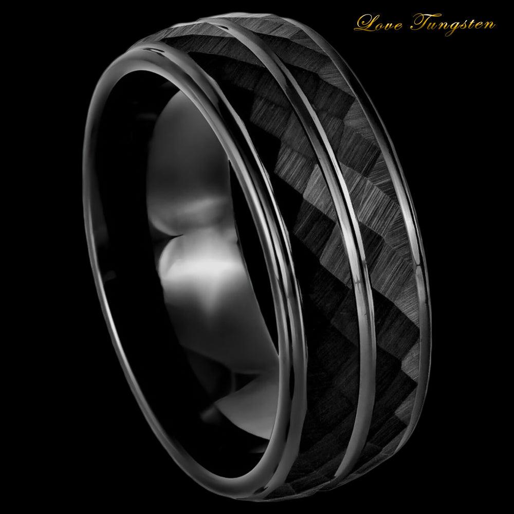 Diamond-Faceted Black IP Tungsten Ring - 8mm - Love Tungsten