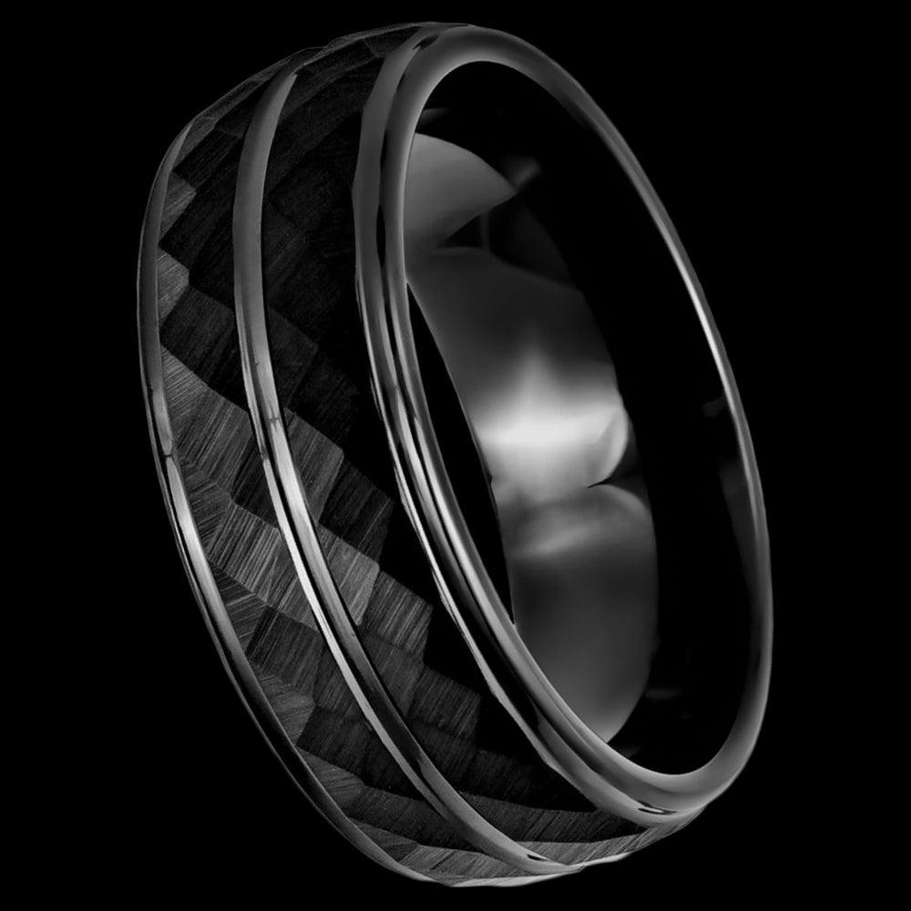 Diamond-Faceted Black IP Tungsten Ring - 8mm - Love Tungsten