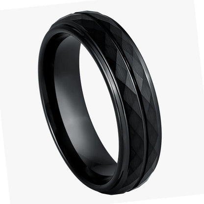 Diamond Shapes Black IP Faceted Finish Tungsten Ring - 6mm - Love Tungsten
