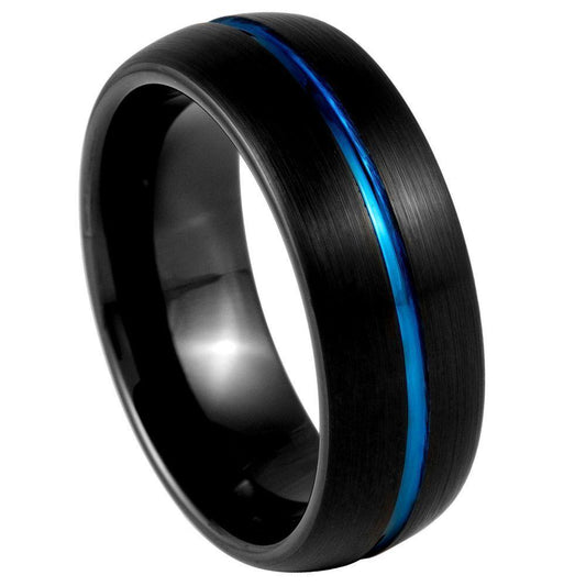 Dome Black IP Tungsten, Blue IP Center Groove Tungsten Ring - 8mm - Love Tungsten