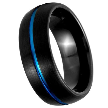 Dome Black IP Tungsten, Blue IP Center Groove Tungsten Ring - 8mm - Love Tungsten