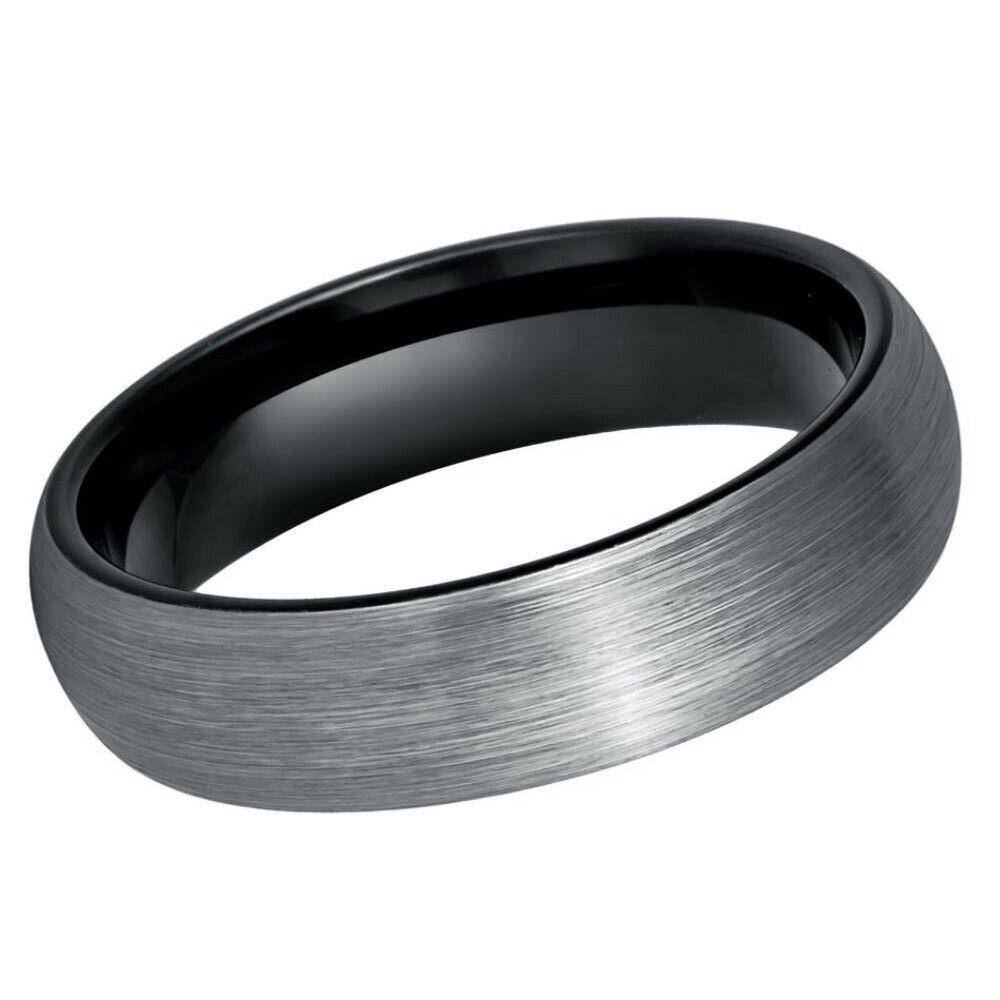 Domed Black & Gun Metal IP Plated Tungsten Ring - 6mm - Love Tungsten