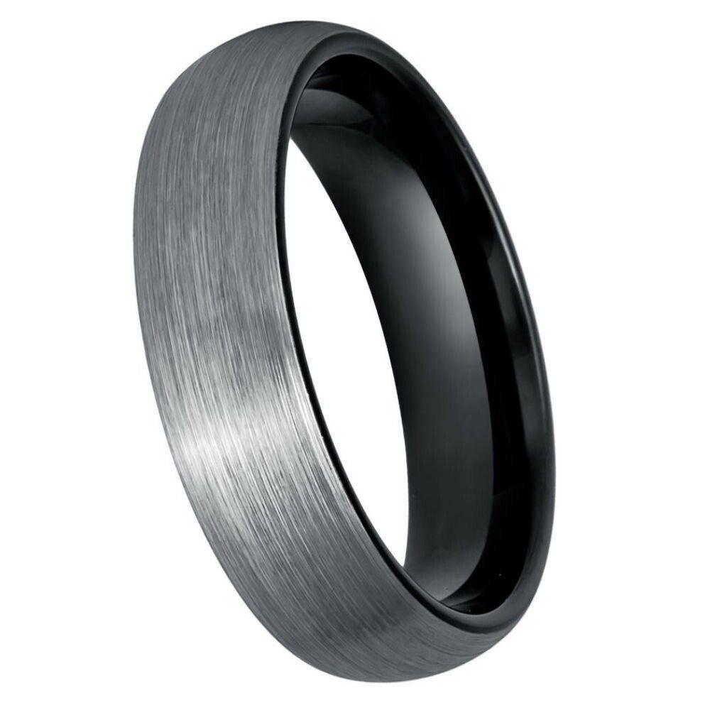 Domed Black & Gun Metal IP Plated Tungsten Ring - 6mm - Love Tungsten