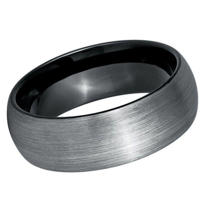 Domed Black & Gun Metal IP Plated Tungsten Ring - 8mm - Love Tungsten