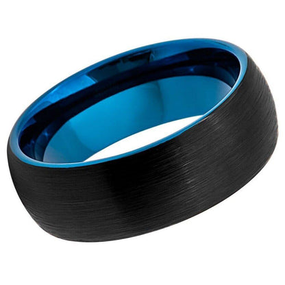 Domed Black Outside, Blue Inside IP Tungsten Ring - 8mm - Love Tungsten