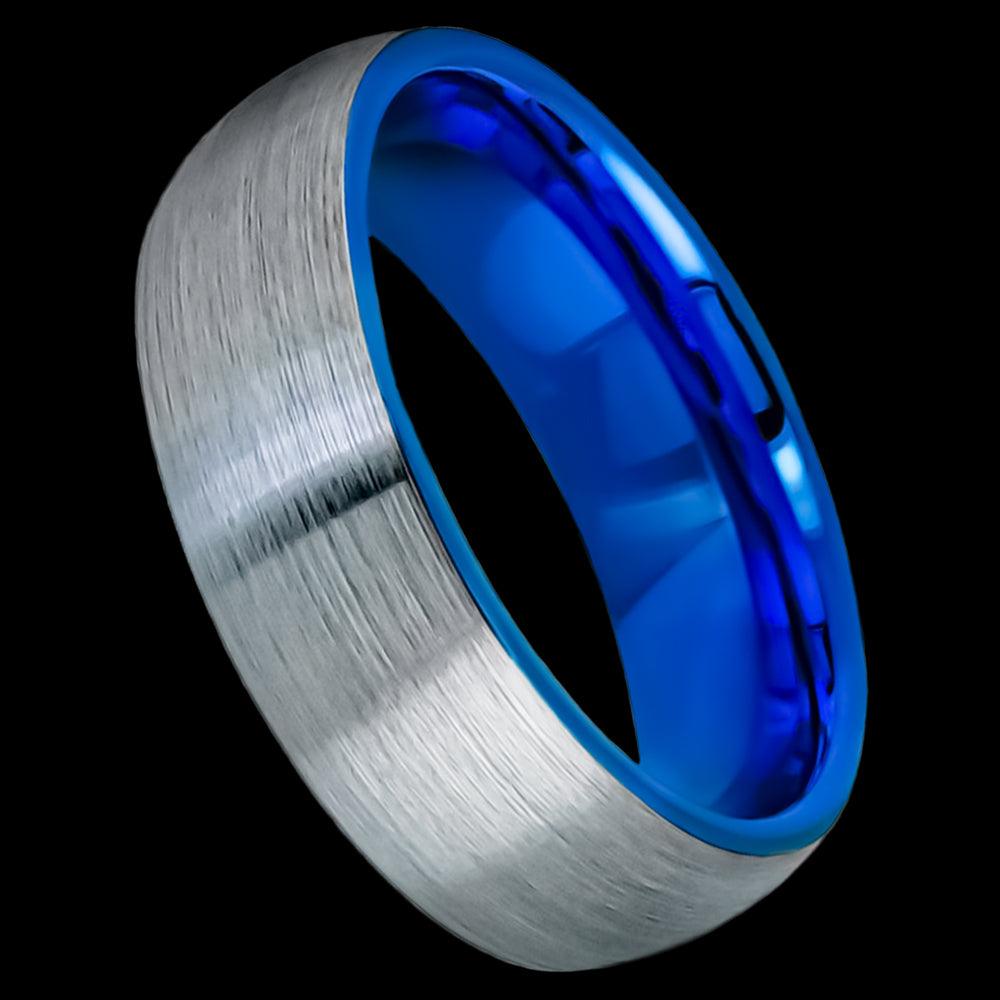 Domed Blue IP & Gun Metal Brushed Tungsten Ring - 6mm - Love Tungsten