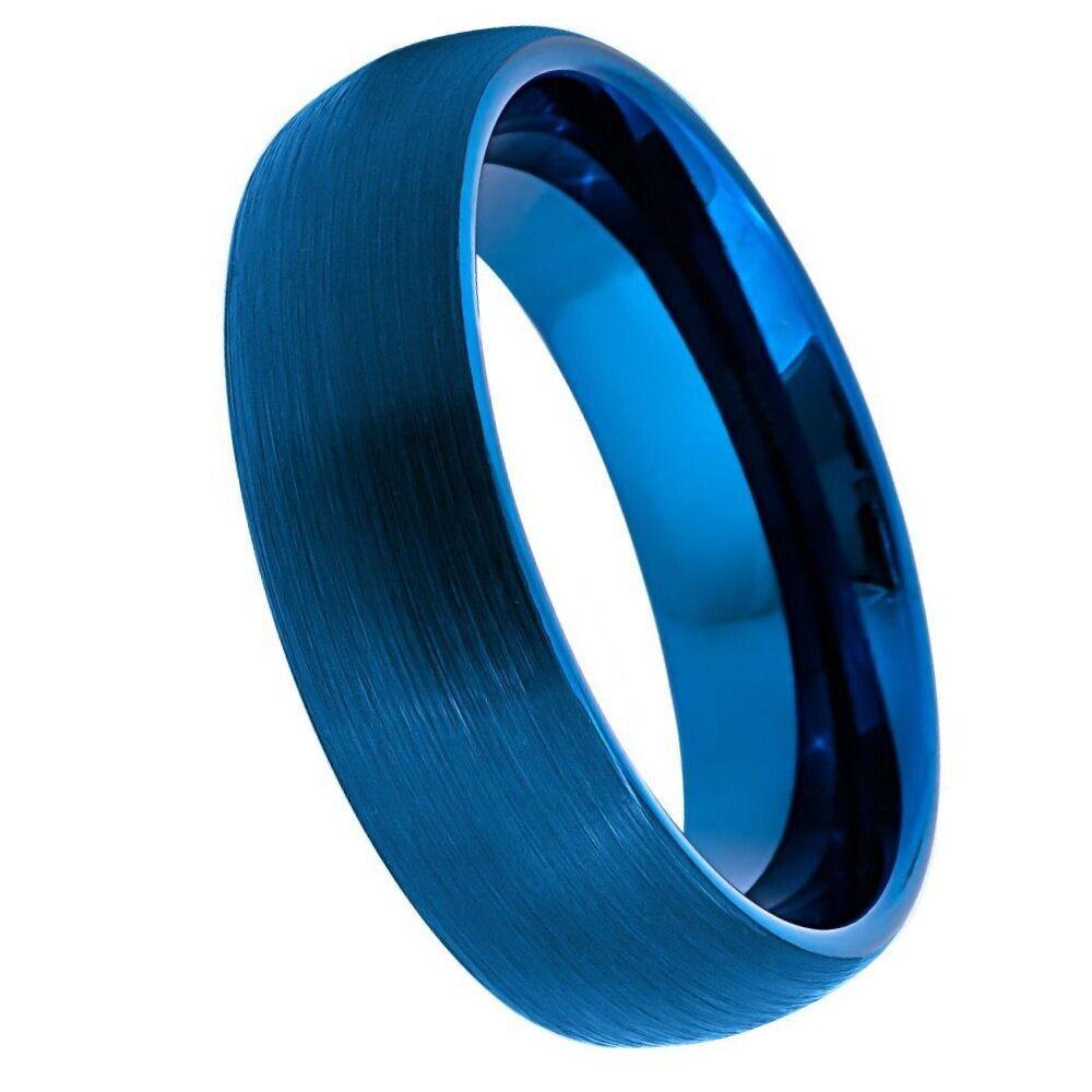 Domed Blue IP Brushed Tungsten Ring - 6mm - Love Tungsten