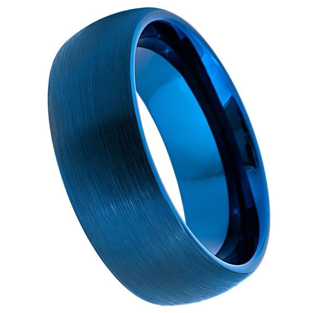 Domed Blue IP Plated Brushed Finish Tungsten Ring – 8 mm - Love Tungsten