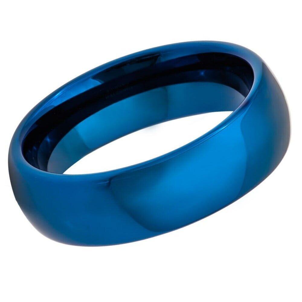 Domed Blue IP Plated Shiny Finish Tungsten Ring – 6 mm - Love Tungsten
