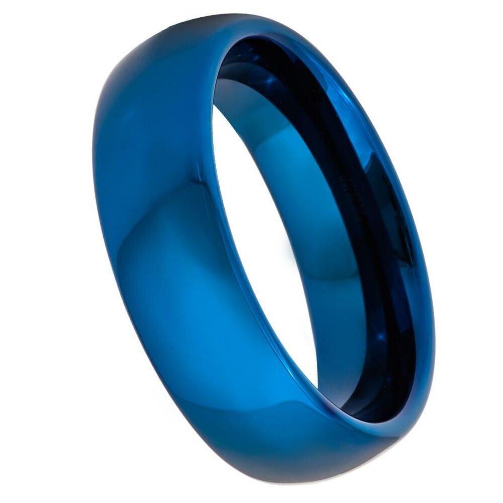 Domed Blue IP Plated Shiny Finish Tungsten Ring – 6 mm - Love Tungsten