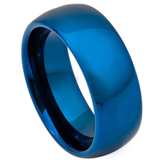 Domed Blue IP Plated Shiny Finish Tungsten Ring – 8 mm - Love Tungsten
