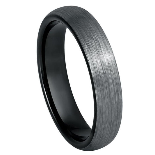 Domed Brushed Black & Gun Metal IP Plated Tungsten Ring - 4mm - Love Tungsten
