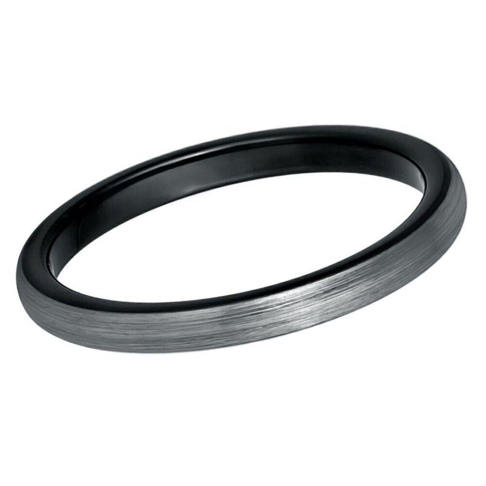 Domed Brushed Black & Gun Metal IP Tungsten Ring - 2mm - Love Tungsten