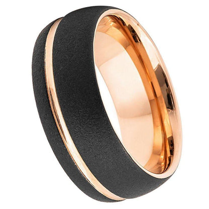 Domed Rose Gold & Black IP Tungsten Ring - 8mm - Love Tungsten