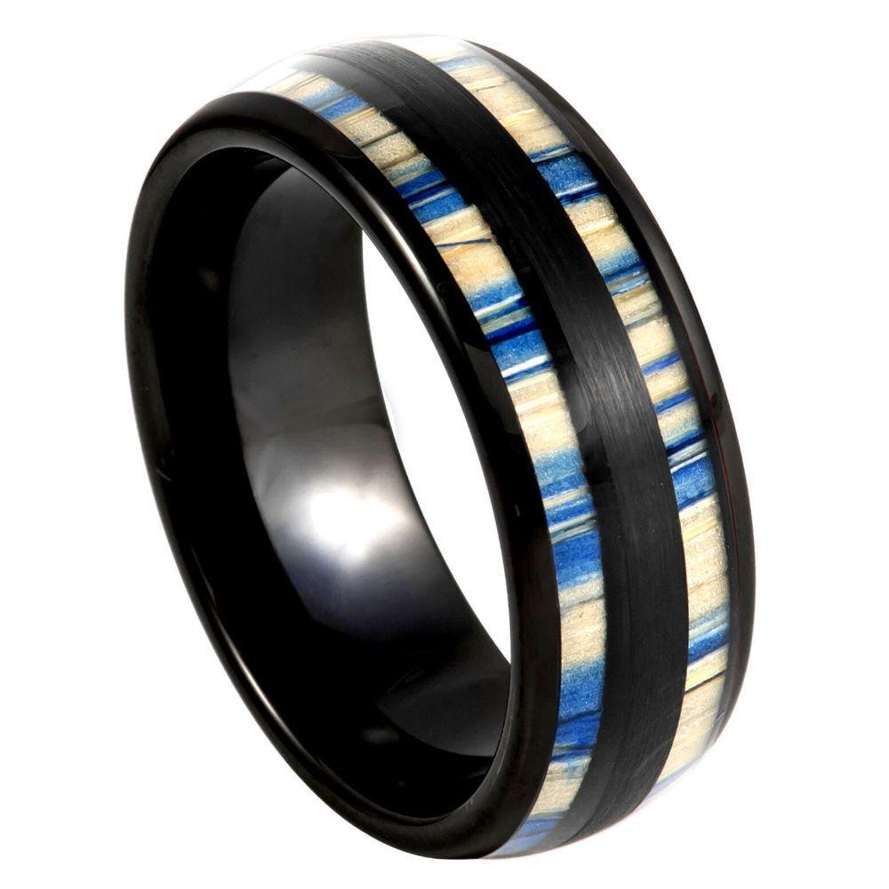 Dyed Bamboo Inlay & Black IP Tungsten Ring - 8 mm - Love Tungsten