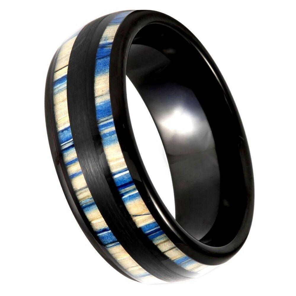 Dyed Bamboo Inlay & Black IP Tungsten Ring - 8 mm - Love Tungsten