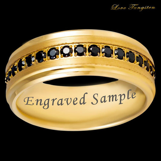 Eternity Black CZ Prong-Set Yellow Gold IP Plated Tungsten Ring - 8mm - Love Tungsten