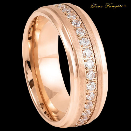 Eternity White CZ Rose Gold IP Tungsten Ring - 8mm - Love Tungsten
