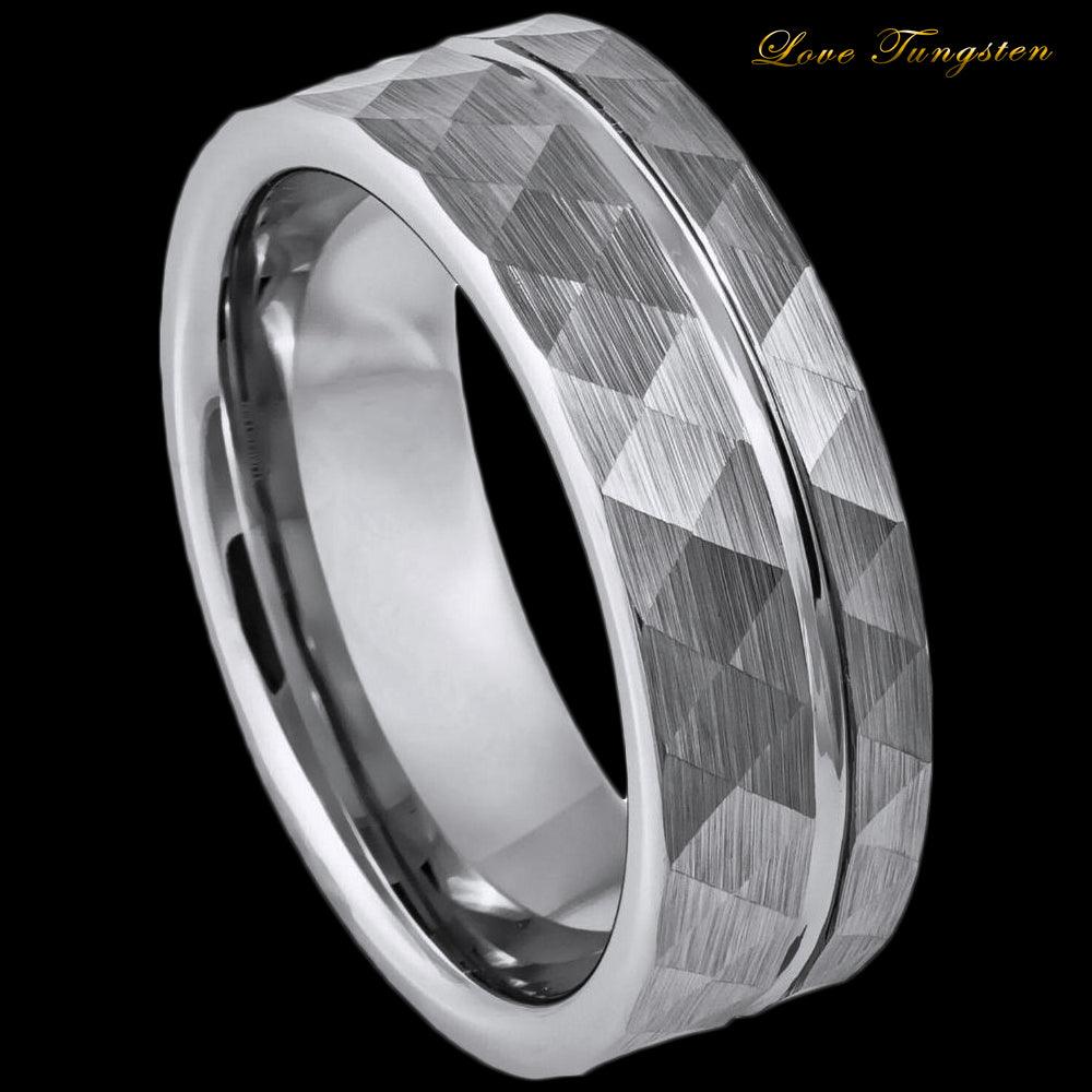 Faceted Ring with Off-center Groove Tungsten Ring – 8 mm - Love Tungsten