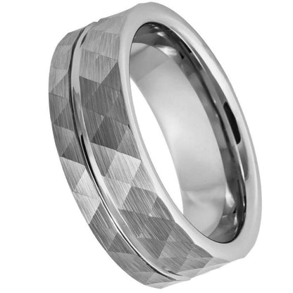 Faceted Ring with Off-center Groove Tungsten Ring – 8 mm - Love Tungsten