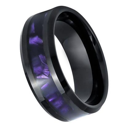 Faux Purple Tiger Cowrie Inlay with Black IP Tungsten Ring - 8mm - Love Tungsten