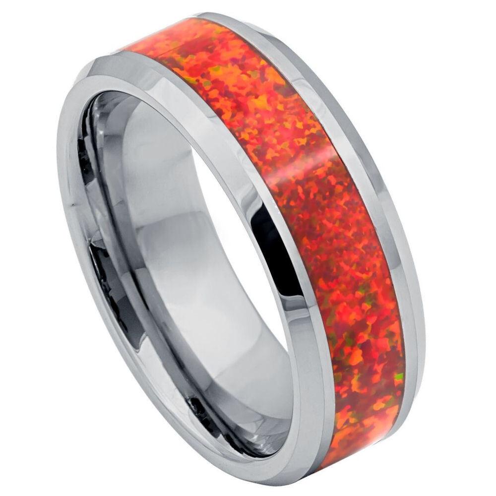 Fire Red Opal Inlay Tungsten Ring – 8 mm - Love Tungsten