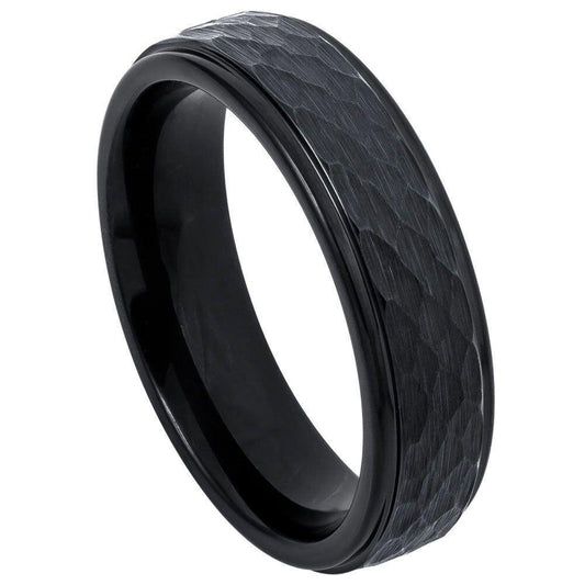Grooved Center Brushed Beveled Edge Black IP Tungsten Ring - 6mm - Love Tungsten