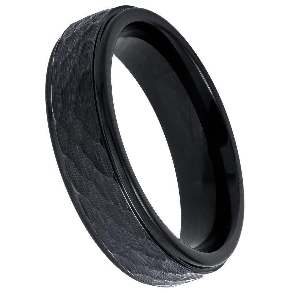 Grooved Center Brushed Beveled Edge Black IP Tungsten Ring - 6mm - Love Tungsten