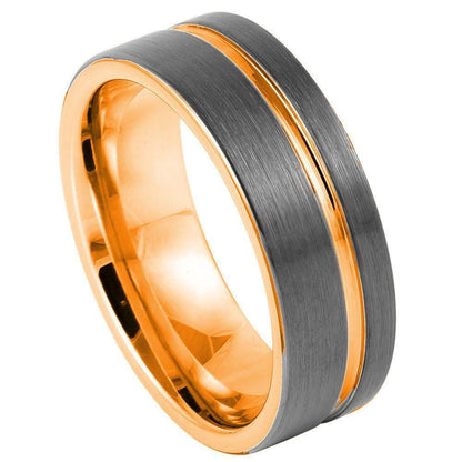 Gun Metal & Rose Gold IP Plated Tungsten Ring - 8mm - Love Tungsten