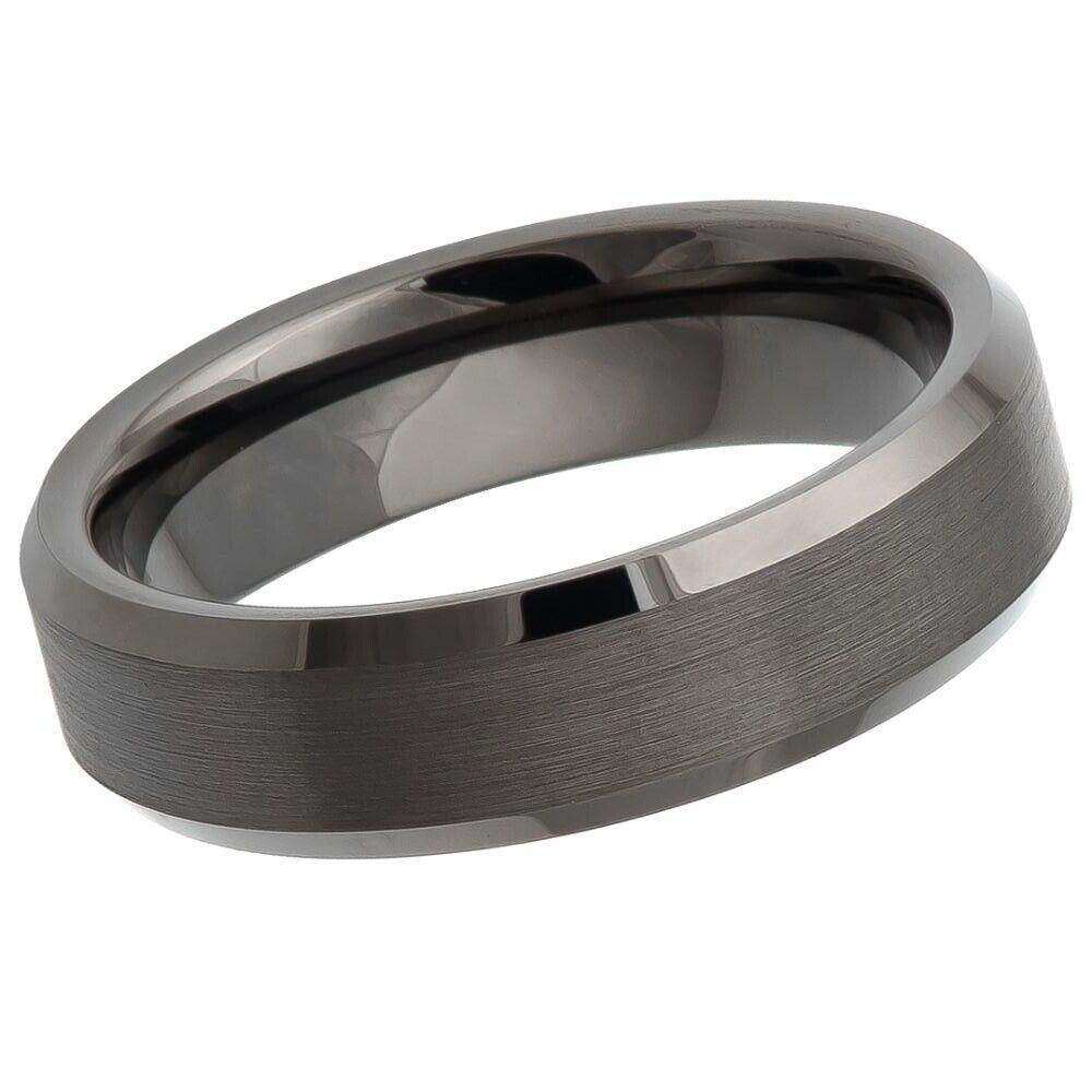 Gun Metal IP Plated Brushed Center High Polish Beveled Edge Tungsten Ring – 6 mm - Love Tungsten