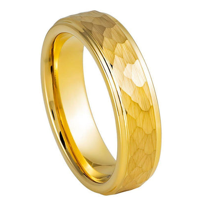 Hammered Center Yellow IP Plated Tungsten Ring - 6mm - Love Tungsten