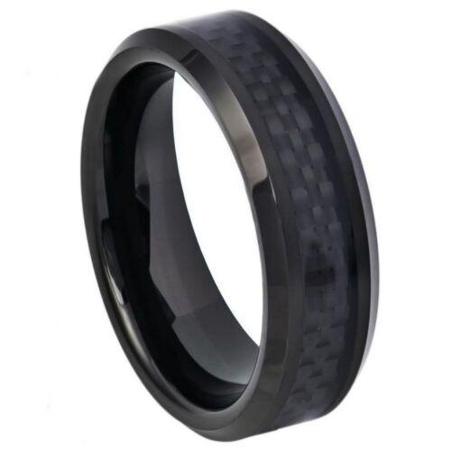 High Polished Black IP Plated with Black Carbon Fiber Inlay Tungsten Ring – 6 mm - Love Tungsten