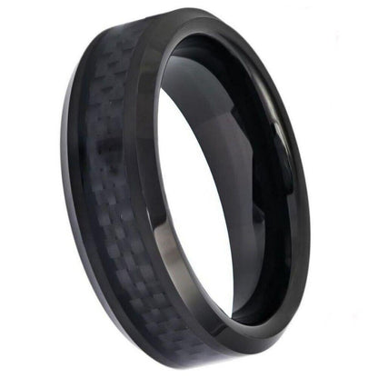 High Polished Black IP Plated with Black Carbon Fiber Inlay Tungsten Ring – 6 mm - Love Tungsten