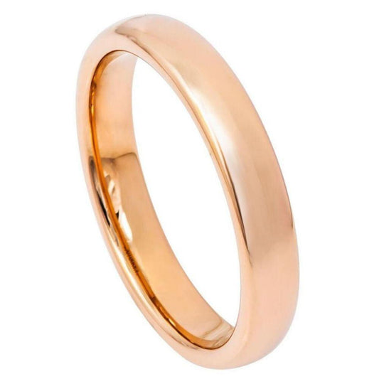 High Polished Domed Rose Gold IP Tungsten Ring - 4mm - Love Tungsten