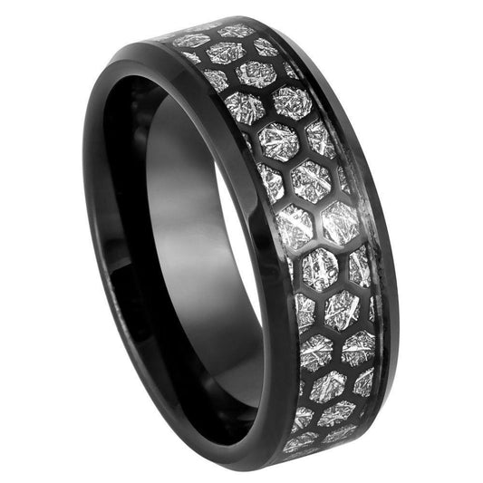 Honeycomb Cut-out Meteorite Style Inlay Tungsten Ring - 8mm - Love Tungsten