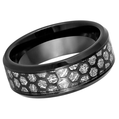 Honeycomb Cut-out Meteorite Style Inlay Tungsten Ring - 8mm - Love Tungsten