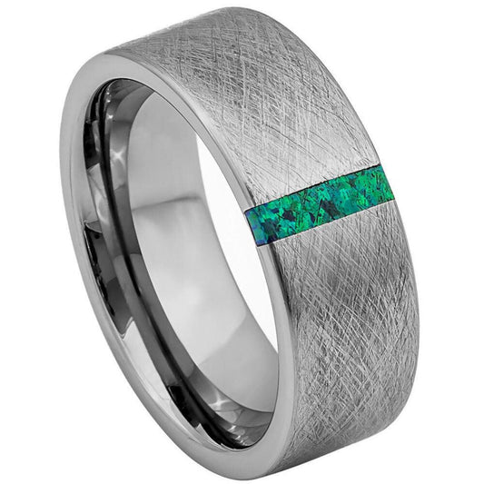 Ice Finish Center Lime Green Opal Inlay Tungsten Ring - 8mm - Love Tungsten