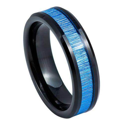 Imitation Bamboo Grain Fiber Inlay Black IP Plated Tungsten Ring - 6mm - Love Tungsten