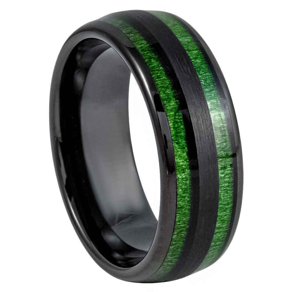 Jade & Black IP Wood Inlay Tungsten Ring - 8mm - Love Tungsten