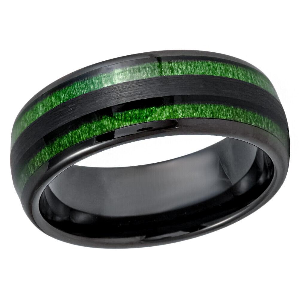 Jade & Black IP Wood Inlay Tungsten Ring - 8mm - Love Tungsten