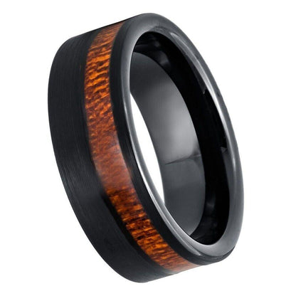 Koa Wood Inlay Black IP Tungsten Ring - 8mm - Love Tungsten