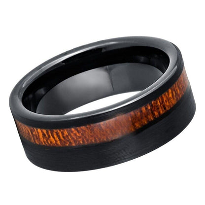 Koa Wood Inlay Black IP Tungsten Ring - 8mm - Love Tungsten