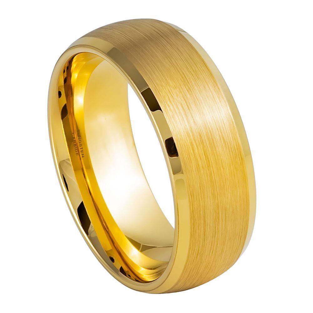 Men's Yellow IP Brushed Center Domed Tungsten Ring - 8mm - Love Tungsten