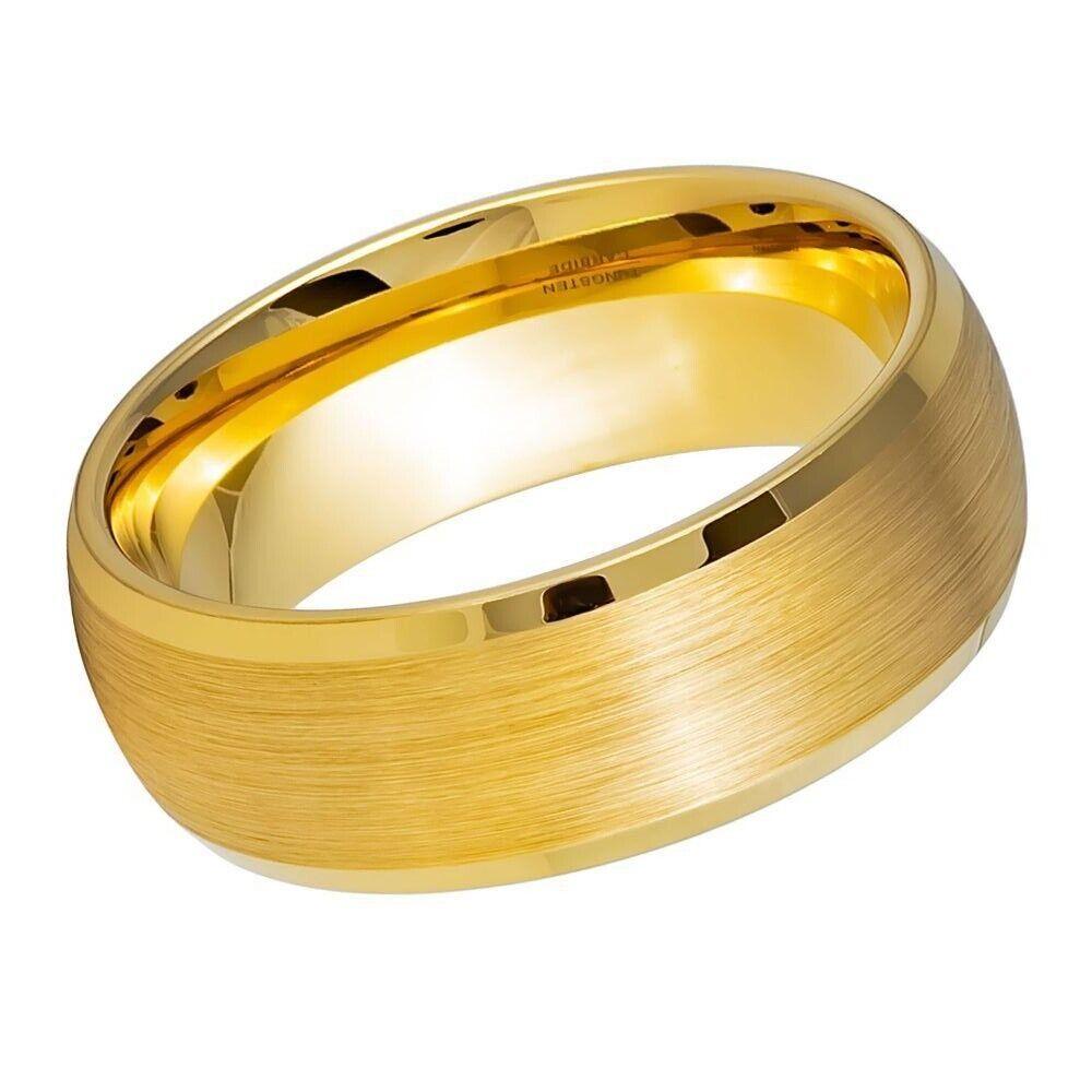 Men's Yellow IP Brushed Center Domed Tungsten Ring - 8mm - Love Tungsten